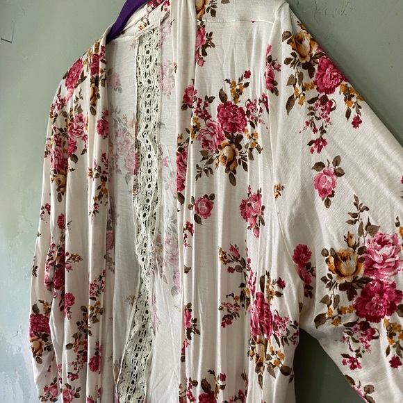 Floral cardigan with 3/4 sleeves and lace insert, size 0 - Picture 5 of 10